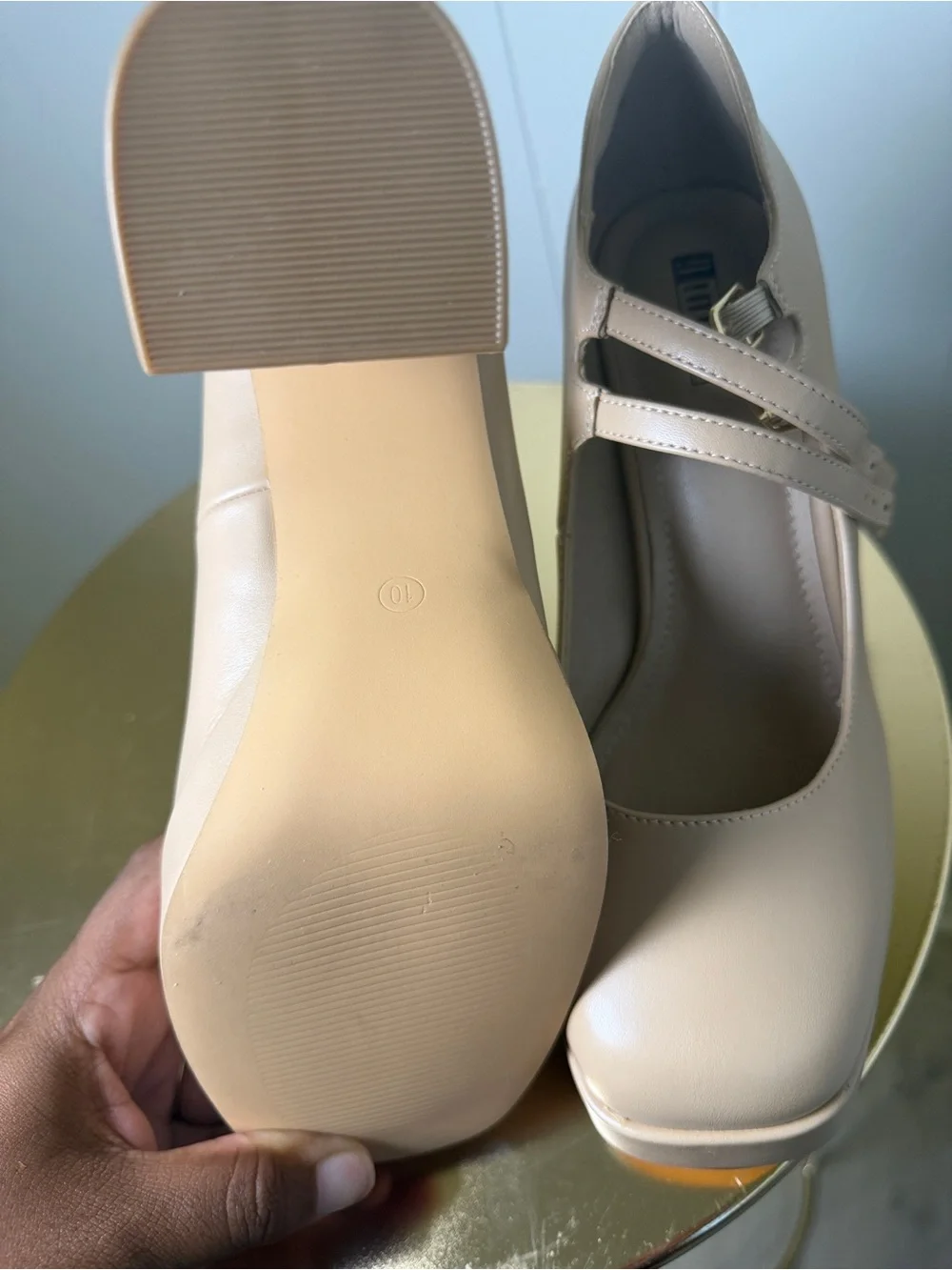Cream Beige Mary Jane Platform Heels Size 10